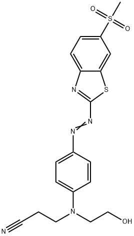 3-[(2-hydroxyethyl)[4-[[6-(methylsulphonyl)benzothiazol-2-yl]azo]phenyl]amino]propiononitrile Struktur