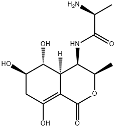 Propanamide, 2-amino-N-(3,4,4a,5,6,7-hexahydro-5,6, 8-trihydroxy-3-met hyl-1-oxo-1H-2-benzopyran-4-yl)- Struktur