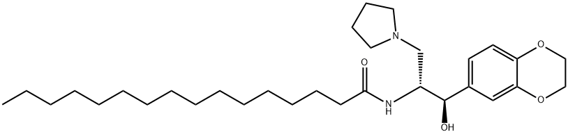 Hexadecanamide, N-[(1R,2R)-2-(2,3-dihydro-1,4-benzodioxin-6-yl)-2-hydroxy-1-(1-pyrrolidinylmethyl)ethyl]- Struktur