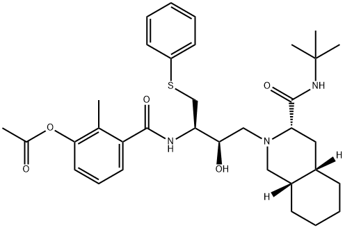 3-(((2R,3R)-4-((3S,4aS,8aS)-3-(tert-butylcarbaMoyl)octahydroisoquinolin-2(1H)-yl)-3-hydroxy-1-(phenylthio)butan-2-yl)carbaMoyl)-2-Methylphenyl acetate Struktur