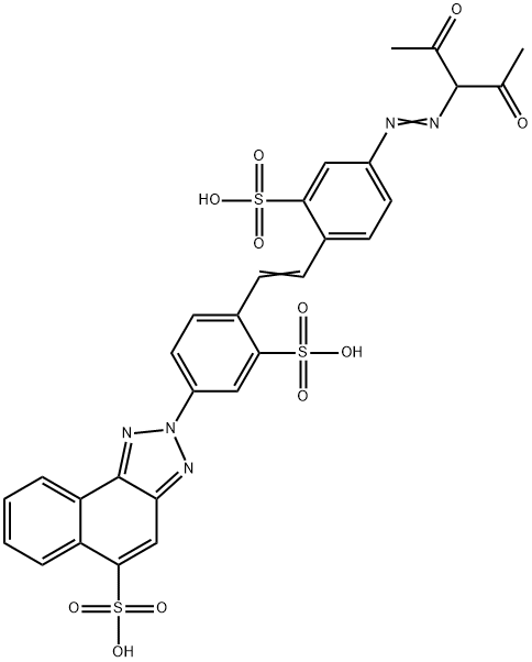 2-[4-[4-[(1-acetylacetonyl)azo]-2-sulphostyryl]-3-sulphophenyl]-2H-naphtho[1,2-d]triazole-5-sulphonic acid Struktur