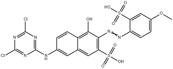 7-[(4,6-dichloro-1,3,5-triazin-2-yl)amino]-4-hydroxy-3-[(4-methoxy-2-sulphophenyl)azo]naphthalene-2-sulphonic acid Struktur