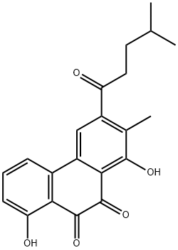 1,8-Dihydroxy-2-methyl-3-(4-methyl-1-oxopentyl)-9,10-phenanthrenedione Struktur