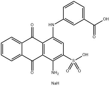 disodium 3-[(4-amino-9,10-dihydro-9,10-dioxo-3-sulpho-1-anthracenyl)amino]benzoate  Struktur