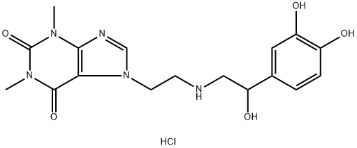 7-[2-[[2-(3,4-dihydroxyphenyl)-2-hydroxyethyl]amino]ethyl]-3,7-dihydro-1,3-dimethyl-1H-purine-2,6-dione monohydrochloride Struktur