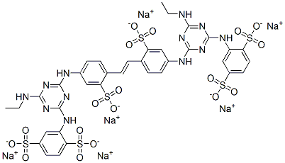 2,2'-[1,2-Ethenediylbis[(3-sulfo-4,1-phenylene)imino[6-(ethylamino)-1,3,5-triazine-4,2-diyl]imino]]bis(1,4-benzenedisulfonic acid)hexasodium salt Struktur