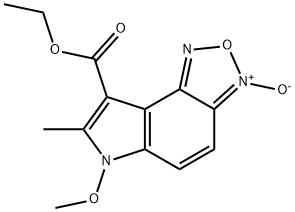 8-(ETHOXYCARBONYL)-6-METHOXY-7-METHYL-6H-[1,2,5]OXADIAZOLO[4,3-E]INDOL-3-IUM-3-OLATE Struktur