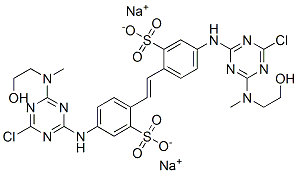 disodium 4,4'-bis[[4-chloro-6-[(2-hydroxyethyl)methylamino]-1,3,5-triazin-2-yl]amino]stilbene-2,2'-disulphonate Struktur