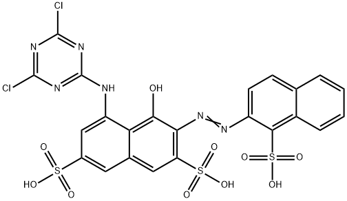 5-[(4,6-dichloro-1,3,5-triazin-2-yl)amino]-4-hydroxy-3-[(1-sulpho-2-naphthyl)azo]naphthalene-2,7-disulphonic acid Struktur