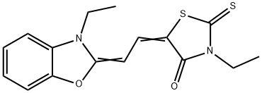 3-ethyl-5-[(3-ethyl-(3H)-benzoxazol-2-ylidene)ethylidene]-2-thioxothiazolidin-4-one Struktur