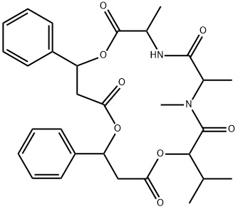 3,6,7-Trimethyl-9-(1-methylethyl)-13,17-diphenyl-1,10,14-trioxa-4,7-diazacyploheptadecane-2,5,8,11,15-pentone Struktur