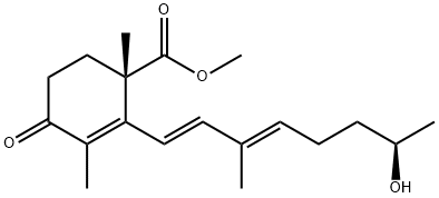 (1S)-2-[(1E,3E,7R)-7-Hydroxy-3-methyl-1,3-octadienyl]-1,3-dimethyl-4-oxo-2-cyclohexene-1-carboxylic acid methyl ester Struktur