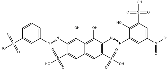 2,7-Naphthalenedisulfonic acid,4,5-dihydroxy-3-[(2-hydroxy-5-nitro-3-sulfophenyl)azo]-6-[(3-sulfophenyl)azo]- Struktur