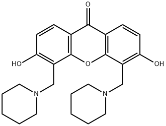 4,5-Bis(piperidinomethyl)-3,6-dihydroxy-9H-xanthen-9-one Struktur