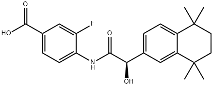 BENZOIC ACID, 3-FLUORO-4-[[(2R)-HYDROXY(5,6,7,8-TETRAHYDRO-5,5,8,8-TETRAMETHYL-2-NAPHTHALENYL)ACETYL]AMINO]- Struktur