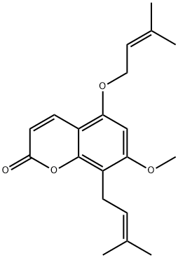 7-Methoxy-8-(3-methyl-2-butenyl)-5-[(3-methyl-2-butenyl)oxy]-2H-1-benzopyran-2-one Struktur