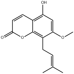 5-Hydroxy-7-methoxy-8-(3-methyl-2-butenyl)-2H-1-benzopyran-2-one Struktur