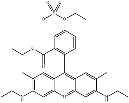 9-[2-(ethoxycarbonyl)phenyl]-3,6-bis(ethylamino)-2,7-dimethylxanthylium ethyl sulphate Struktur