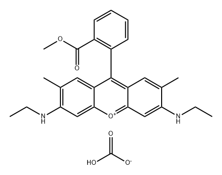 3,6-bis(ethylamino)-9-[o-(methoxycarbonyl)phenyl]-2,7-dimethylxanthylium hydrogen carbonate  Struktur