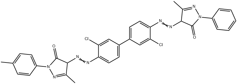 4-[[3,3'-dichloro-4'-[[4,5-dihydro-3-methyl-5-oxo-1-(p-tolyl)-1H-pyrazol-4-yl]azo][1,1'-biphenyl]-4-yl]azo]-2,4-dihydro-5-methyl-2-phenyl-3H-pyrazol-3-one Struktur