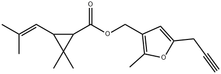 (2-methyl-5-prop-2-ynyl-3-furyl)methyl 2,2-dimethyl-3-(2-methylprop-1-enyl)cyclopropane-1-carboxylate Struktur