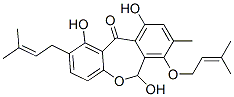 1,6,10-Trihydroxy-8-methyl-2-(3-methyl-2-butenyl)-7-[(3-methyl-2-butenyl)oxy]dibenz[b,e]oxepin-11(6H)-one Struktur