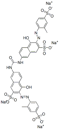 tetrasodium 7,7'-(carbonyldiimino)bis[4-hydroxy-3-[(2-methyl-4-sulphonatophenyl)azo]naphthalene-2-sulphonate] Struktur