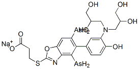 3-[[5-[[3-[Bis(2,3-dihydroxypropyl)amino]-4-hydroxyphenyl]diarsenyl]benzoxazol-2-yl]thio]propionic acid sodium salt Struktur