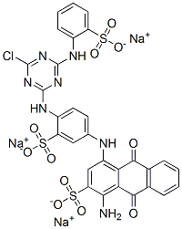 trisodium 1-amino-4-[[4-[[4-chloro-6-[(sulphonatophenyl)amino]-1,3,5-triazin-2-yl]amino]-3-sulphonatophenyl]amino]-9,10-dihydro-9,10-dioxoanthracene-2-sulphonate Struktur