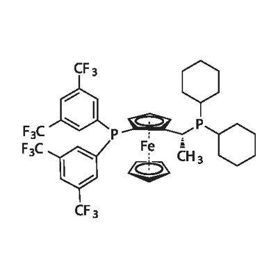 (R)-(-)-1-[(S)-2-(DI(3,5-BIS-TRIFLUOROMETHYLPHENYL)PHOSPHINO)FERROCENYL]ETHYLDICYCLOHEXYLPHOSPHINE Structure