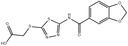 2-({5-[(1,3-benzodioxol-5-ylcarbonyl)amino]-1,3,4-thiadiazol-2-yl}sulfanyl)acetic acid Struktur