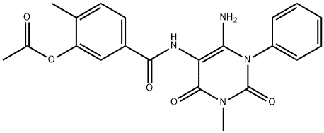 Benzamide,  3-(acetyloxy)-N-(6-amino-1,2,3,4-tetrahydro-3-methyl-2,4-dioxo-1-phenyl-5-pyrimidinyl)-4-methyl- Struktur