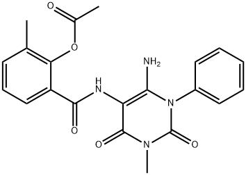 Benzamide,  2-(acetyloxy)-N-(6-amino-1,2,3,4-tetrahydro-3-methyl-2,4-dioxo-1-phenyl-5-pyrimidinyl)-3-methyl- Struktur