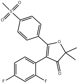 4-(2,4-difluorophenyl)-2,2-dimethyl-5-(4-(methylsulfonyl)phenyl)furan-3(2H)-one Struktur