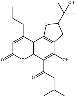 2,3-Dihydro-4-hydroxy-2-(1-hydroxy-1-methylethyl)-5-(3-methyl-1-oxobutyl)-9-propyl-7H-furo[2,3-f][1]benzopyran-7-one Struktur