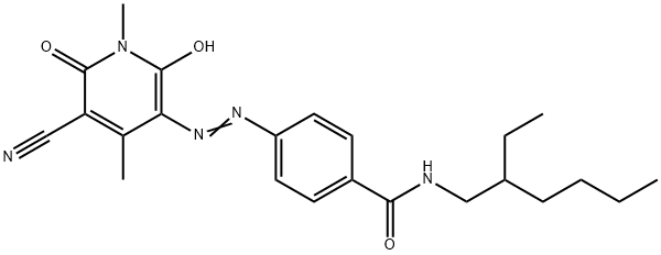 p-[(5-cyano-1,6-dihydro-2-hydroxy-1,4-dimethyl-6-oxo-3-pyridyl)azo]-N-(2-ethylhexyl)benzamide Struktur