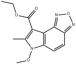 ETHYL 6-METHOXY-7-METHYL-6H-[1,2,5]OXADIAZOLO[3,4-E]INDOLE-8-CARBOXYLATE Struktur