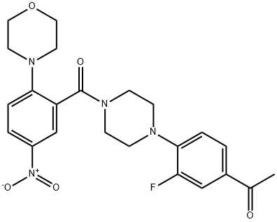 1-[4-[4-[2-(Morpholin-4-yl)-5-nitrobenzoyl]piperazin-1-yl]-3-fluorophenyl]ethanone Struktur