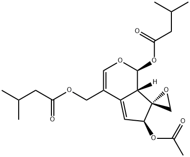 3-メチルブタン酸[(1S,7R)-6α-アセトキシ-6,7aα-ジヒドロ-4-[(3-メチル-1-オキソブトキシ)メチル]スピロ[シクロペンタ[c]ピラン-7(1H),2'-オキシラン]-1α-イル] 化學(xué)構(gòu)造式