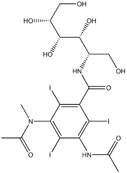 3-acetamido-5-(acetyl-methyl-amino)-2,4,6-triiodo-N-[(2S,3R,4S,5R)-1,3 ,4,5,6-pentahydroxyhexan-2-yl]benzamide Struktur