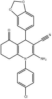 2-amino-4-(1,3-benzodioxol-5-yl)-1-(4-chlorophenyl)-5-oxo-1,4,5,6,7,8-hexahydro-3-quinolinecarbonitrile Struktur