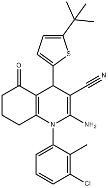 2-amino-4-(5-tert-butyl-2-thienyl)-1-(3-chloro-2-methylphenyl)-5-oxo-1,4,5,6,7,8-hexahydro-3-quinolinecarbonitrile Struktur