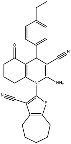 2-amino-1-(3-cyano-5,6,7,8-tetrahydro-4H-cyclohepta[b]thien-2-yl)-4-(4-ethylphenyl)-5-oxo-1,4,5,6,7,8-hexahydro-3-quinolinecarbonitrile Struktur