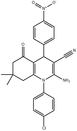 2-amino-1-(4-chlorophenyl)-7,7-dimethyl-4-(4-nitrophenyl)-5-oxo-1,4,5,6,7,8-hexahydro-3-quinolinecarbonitrile Struktur