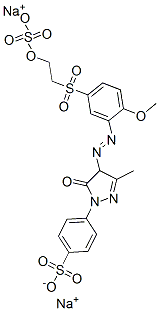 disodium p-[4,5-dihydro-4-[[2-methoxy-5-[[2-(sulphonatooxy)ethyl]sulphonyl]phenyl]azo]-3-methyl-5-oxo-1H-pyrazol-1-yl]benzenesulphonate Struktur