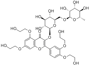 3-[[6-O-(6-deoxy-alpha-L-mannopyranosyl)-beta-D-glucopyranosyl]oxy]-2-(3,4-dihydroxyphenyl)-5,7-dihydroxy-4H-1-benzopyran-4-one, tetrakis(2-hydroxyethyl) ether Struktur