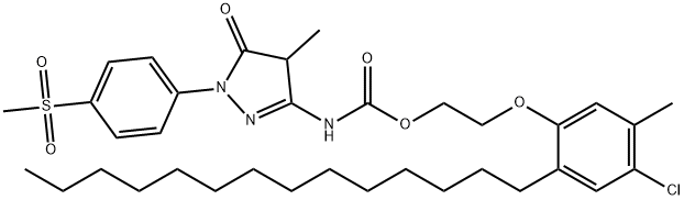 2-(4-chloro-5-methyl-2-tetradecylphenoxy)ethyl [4,5-dihydro-4-methyl-1-[4-(methylsulphonyl)phenyl]-5-oxo-1H-pyrazol-3-yl]carbamate Struktur