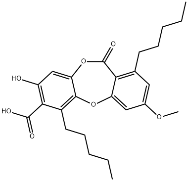 8-Hydroxy-3-methoxy-11-oxo-1,6-dipentyl-11H-dibenzo[b,e][1,4]dioxepin-7-carboxylic acid Struktur