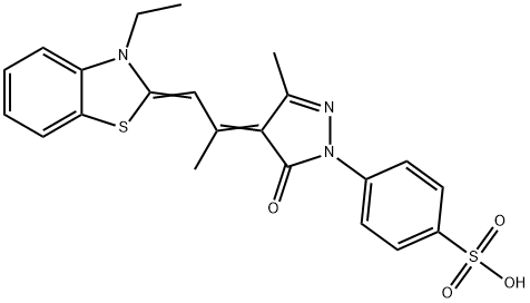 4-[4-[2-(3-ethyl-2(3H)-benzothiazolylidene)-1-methylethylidene]-4,5-dihydro-3-methyl-5-oxo-1H-pyrazol-1-yl]benzenesulphonic acid Struktur