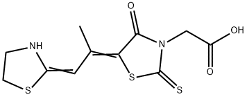 5-[1-methyl-2-(thiazolidin-2-yliden)ethyliden]-4-oxo-2-thioxothiazolidin-3-acetic acid Struktur